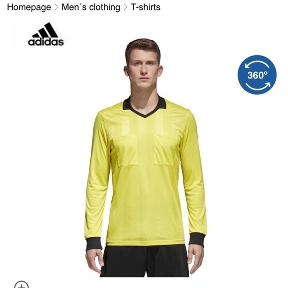 𝅺ADIDAS Referee Long Sleeve T-Shirt Small Neon Yellow - Picture 2 of 8